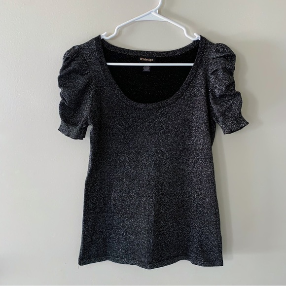 BYdesign Tops - BYdesign puff sleeve tinsel sparkle shirt black size medium